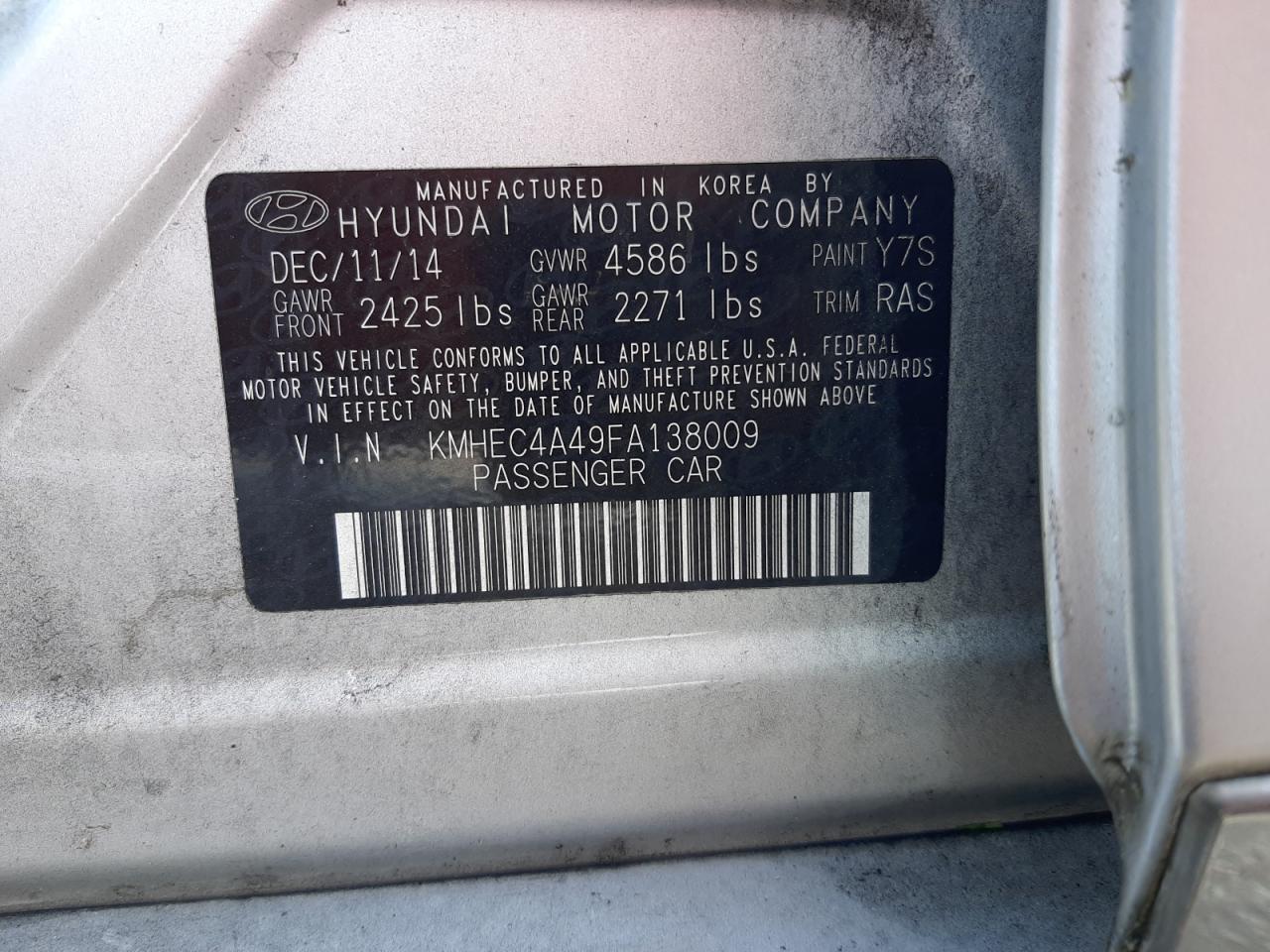 Photo 10 from auction – 2015 HYUNDAI SONATA HYB with VIN KMHEC4A49FA138009