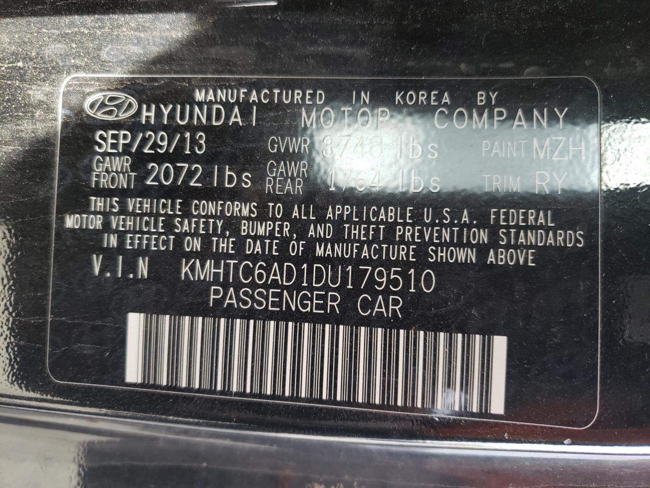 Photo 10 from auction – 2013 HYUNDAI VELOSTER with VIN KMHTC6AD1DU179510