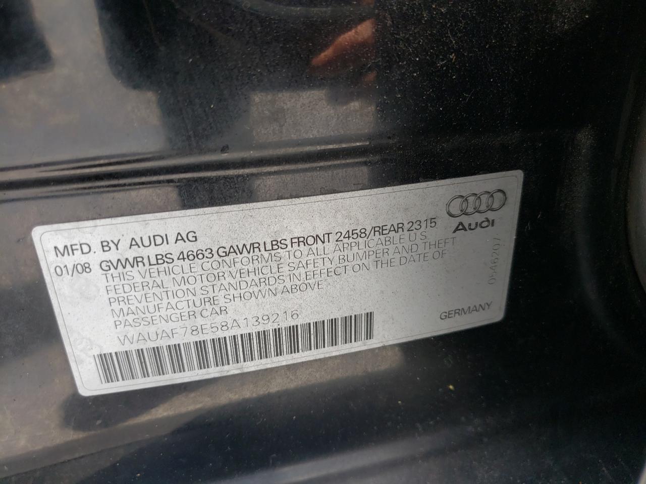 Photo 10 from auction – 2008 AUDI A4 2.0T with VIN WAUAF78E58A139216