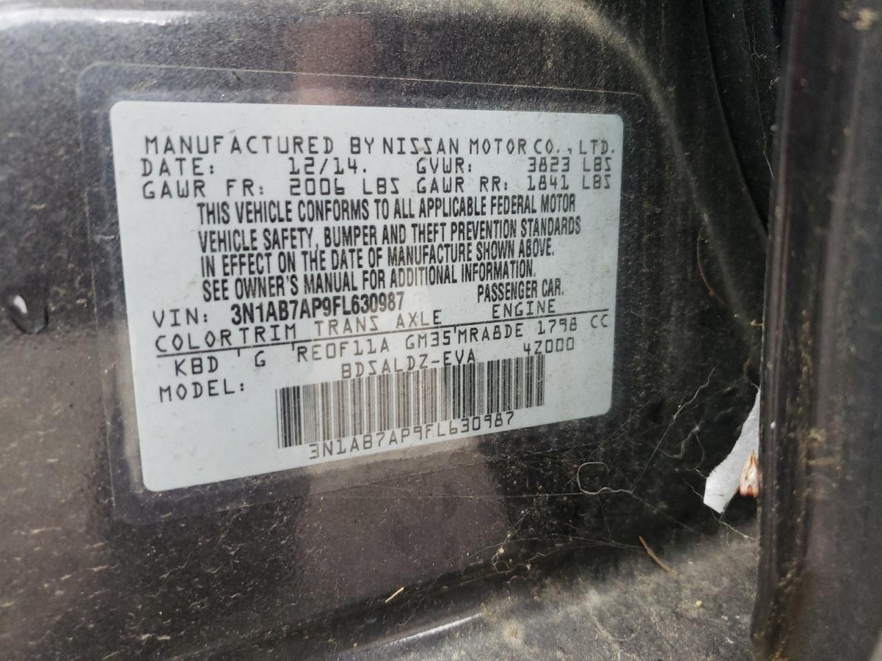 Photo 10 from auction – 2015 NISSAN SENTRA S with VIN 3N1AB7AP9FL630987