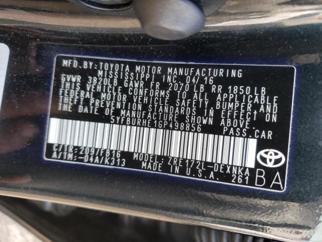 Photo 10 from auction – 2016 TOYOTA COROLLA L with VIN 5YFBURHE1GP498856