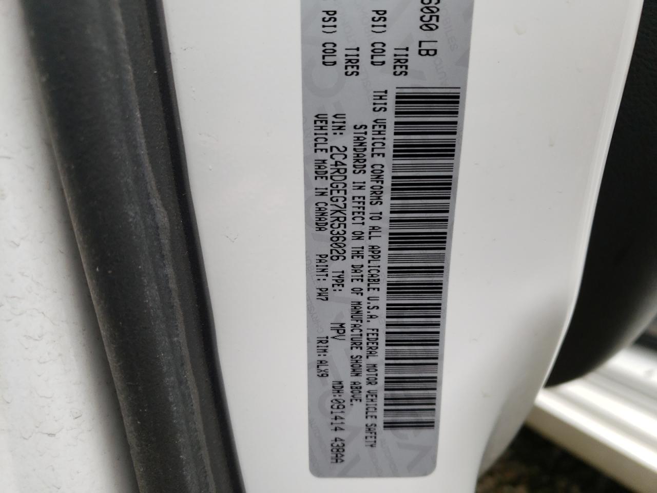 Photo 10 from auction – 2019 DODGE GRAND CARA with VIN 2C4RDGEG7KR536026