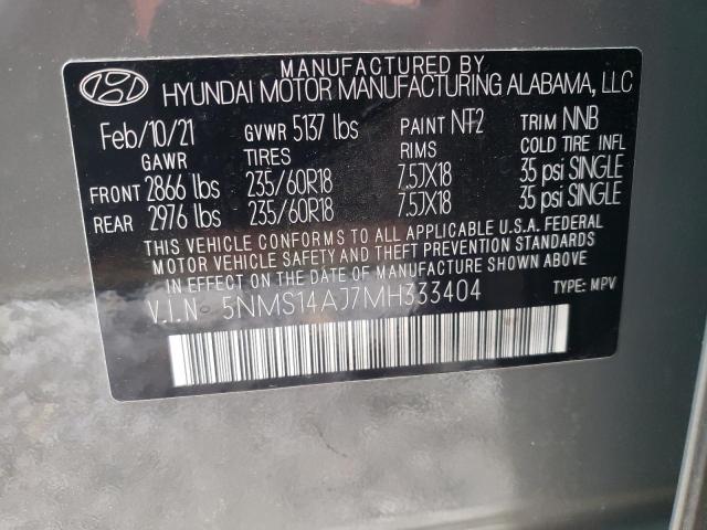 Фото 10 с аукциона – 2021 HYUNDAI SANTA FE S с VIN 5NMS14AJ7MH333404