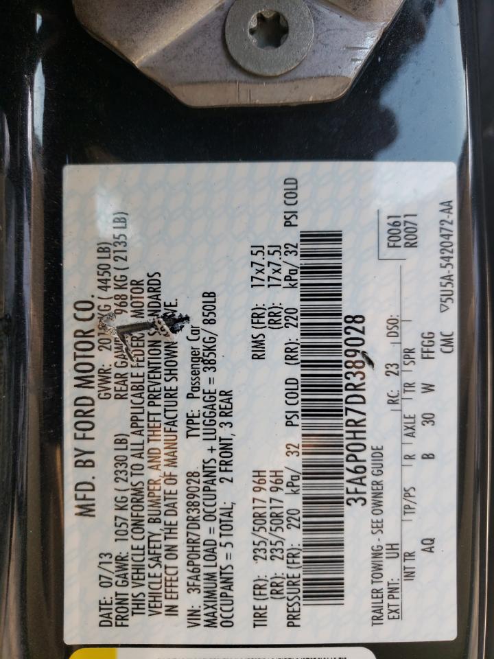 Photo 10 from auction – 2013 FORD FUSION SE with VIN 3FA6P0HR7DR389028