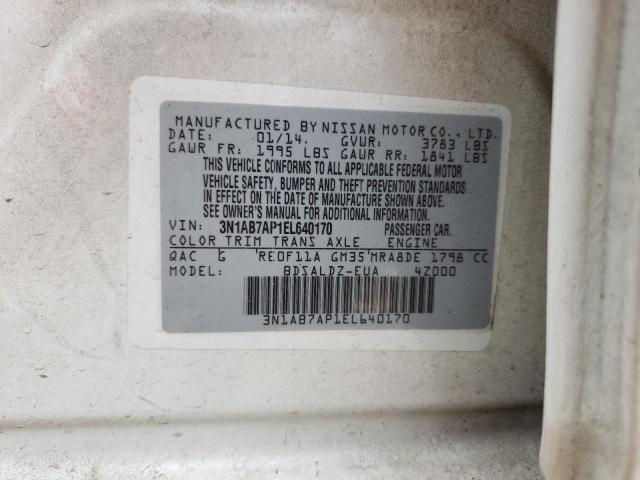 Photo 10 from auction – 2014 NISSAN SENTRA S with VIN 3N1AB7AP1EL640170