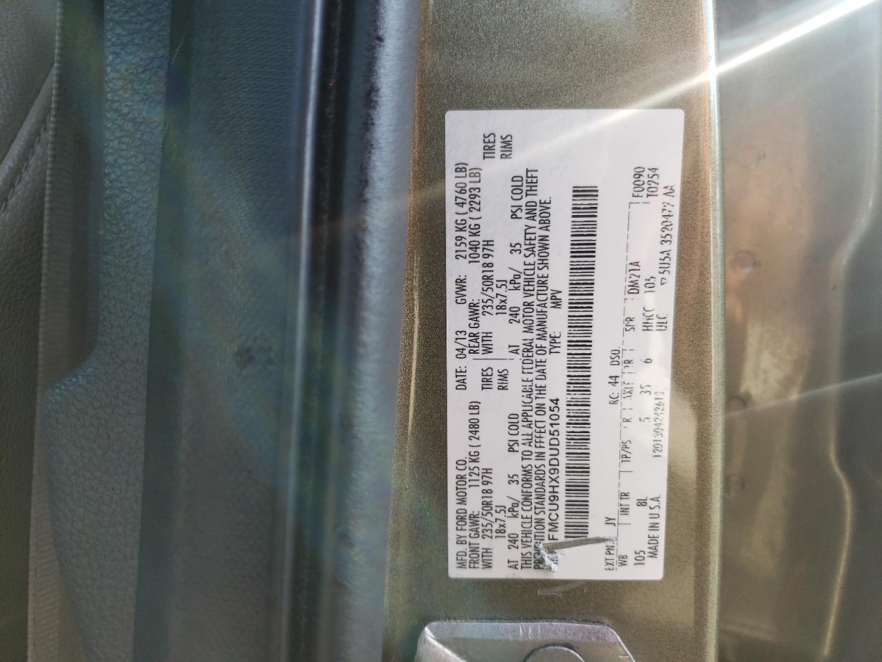 Photo 10 from auction – 2013 FORD ESCAPE SEL with VIN 1FMCU9HX9DUD51054