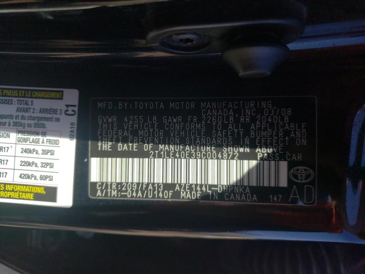 Photo 10 from auction – 2009 TOYOTA COROLLA MA with VIN 2T1LE40E39C004872