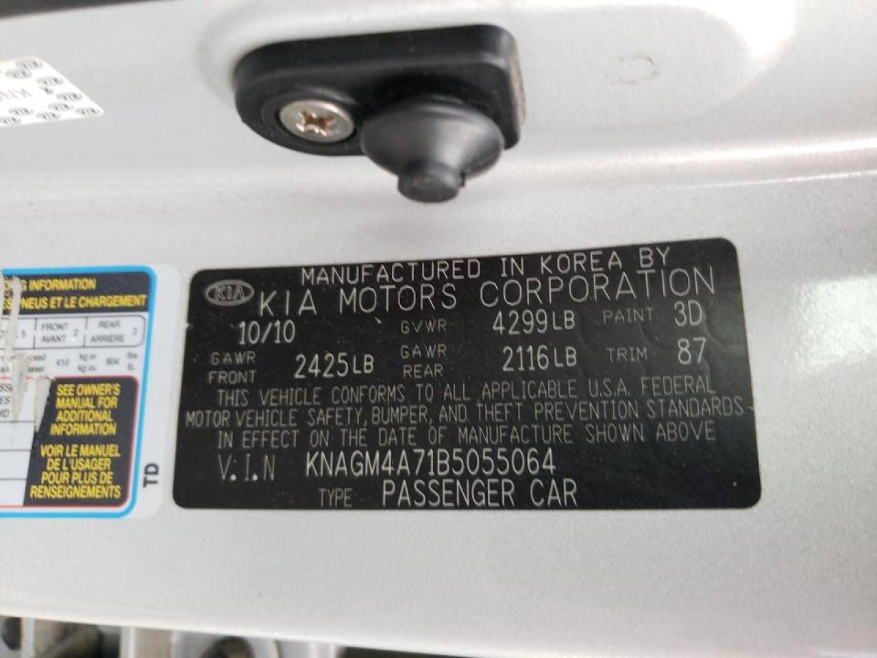 Photo 10 from auction – 2011 KIA OPTIMA LX with VIN KNAGM4A71B5055064
