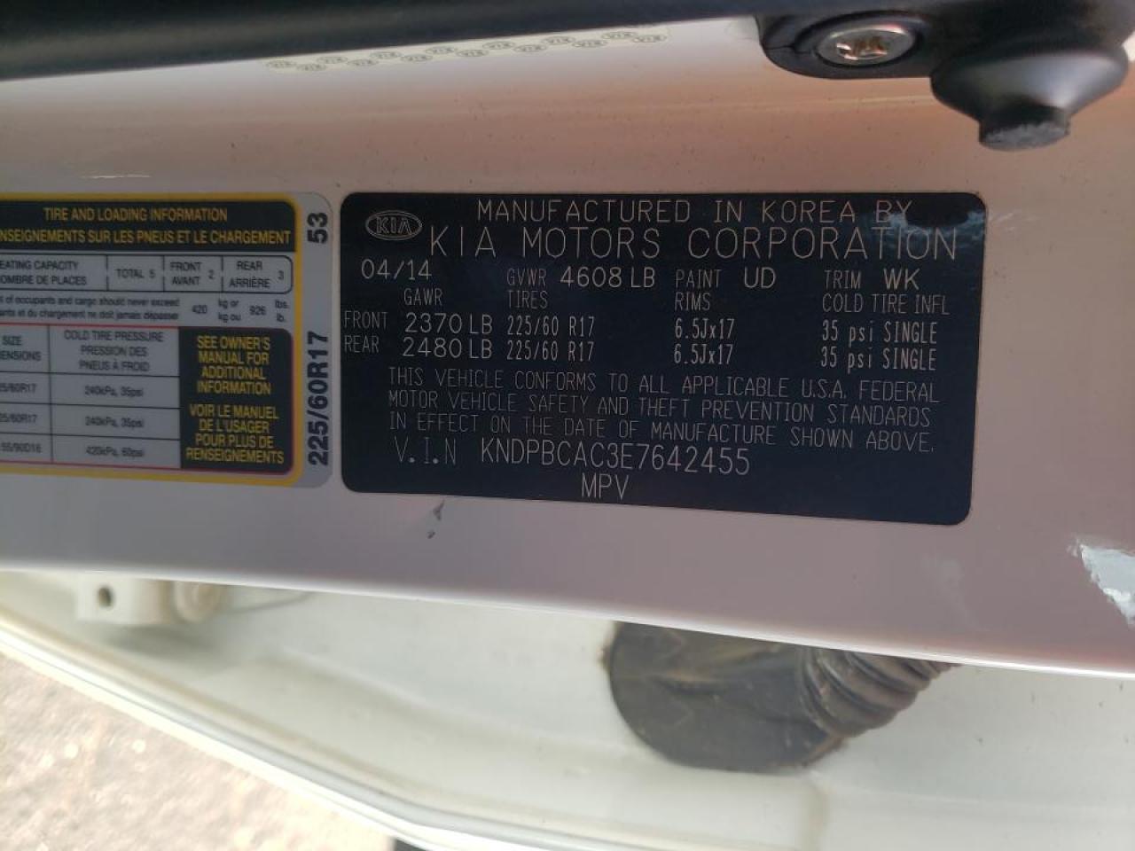 Photo 10 from auction – 2014 KIA SPORTAGE L with VIN KNDPBCAC3E7642455