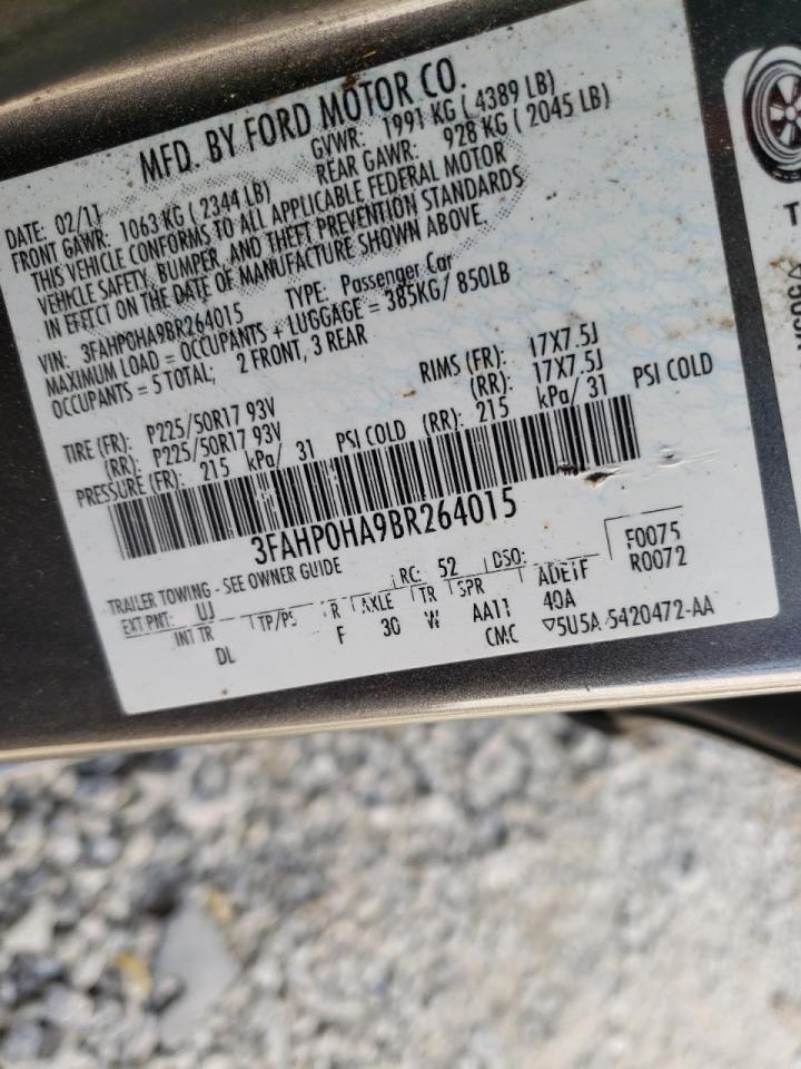 Photo 10 from auction – 2011 FORD FUSION SE with VIN 3FAHP0HA9BR264015