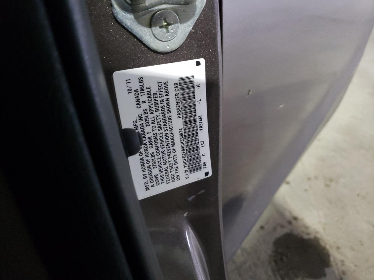 Photo 10 from auction – 2012 HONDA CIVIC EX with VIN 2HGFB2F84CH530874