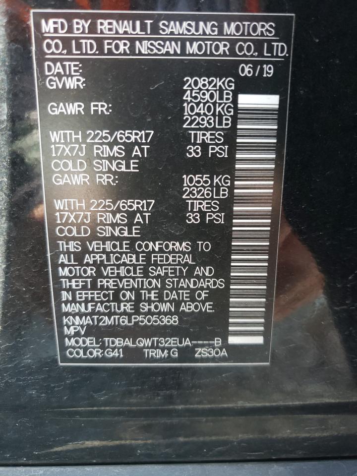 Photo 10 from auction – 2020 NISSAN ROGUE S with VIN KNMAT2MT6LP505368