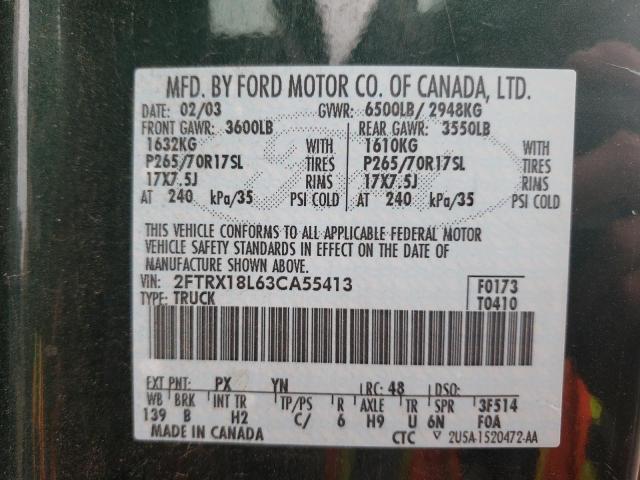 Photo 10 from auction – 2003 FORD F150 with VIN 2FTRX18L63CA55413