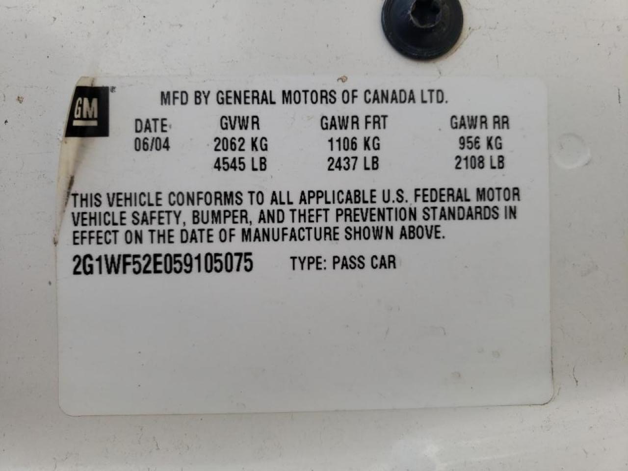 Photo 10 from auction – 2005 CHEVROLET IMPALA with VIN 2G1WF52E059105075