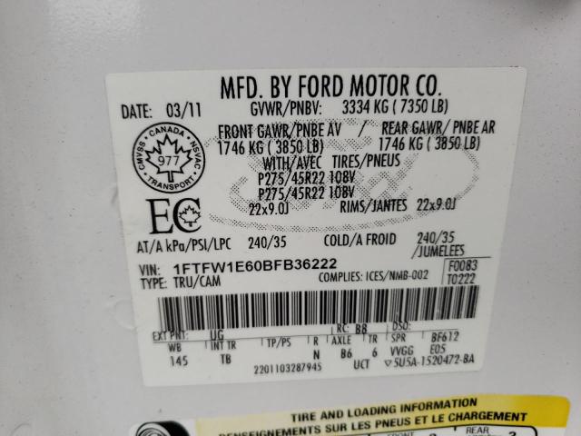 Photo 10 from auction – 2011 FORD F150 SUPER with VIN 1FTFW1E60BFB36222