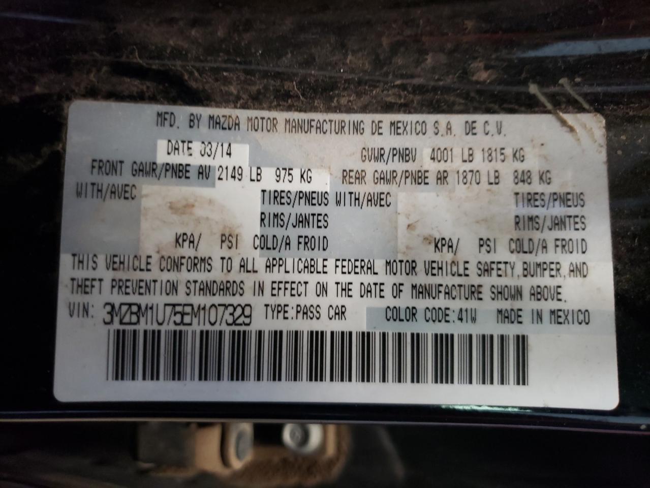 Photo 10 from auction – 2014 MAZDA 3 SPORT with VIN 3MZBM1U75EM107329