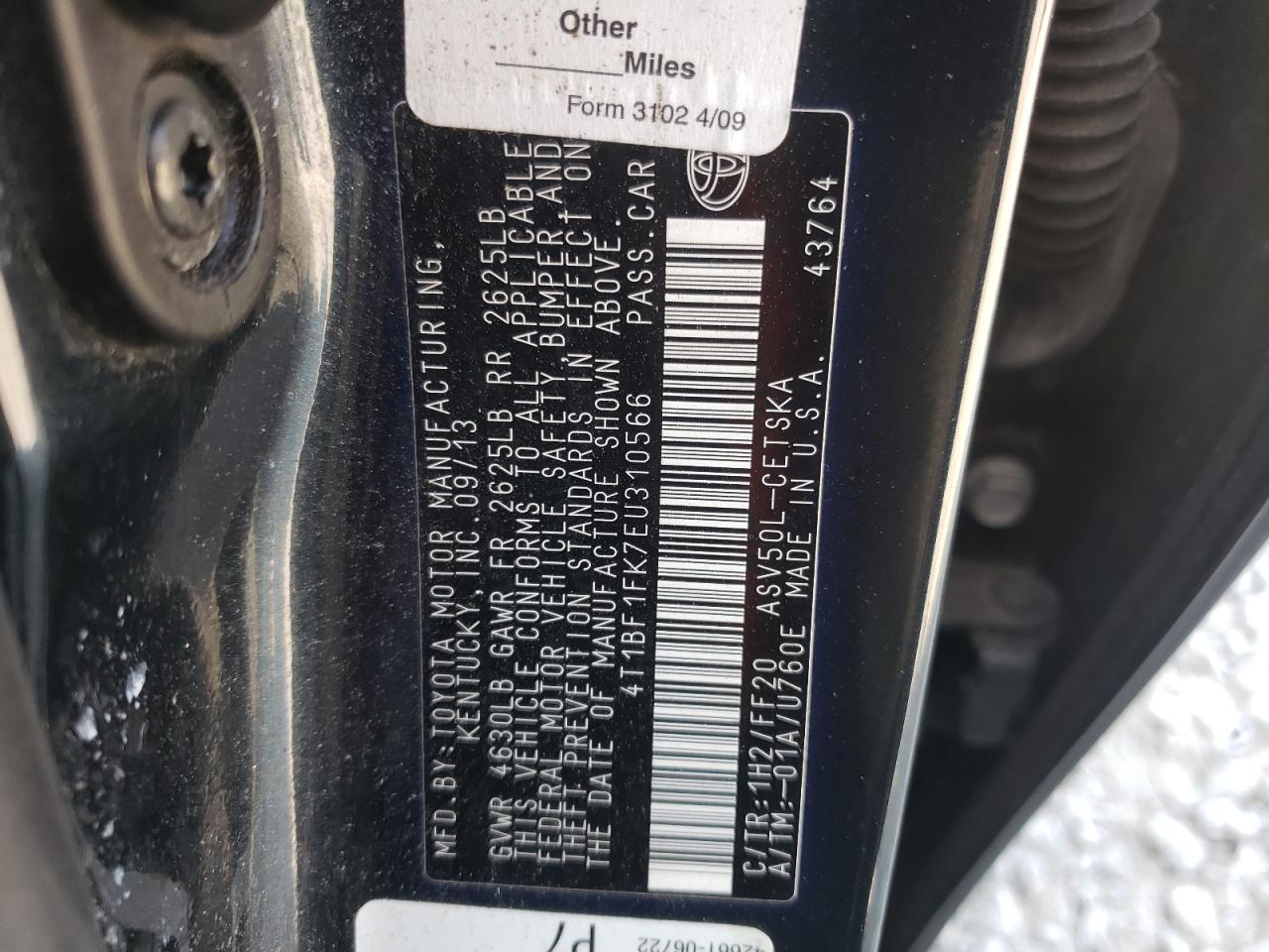 Photo 10 from auction – 2014 TOYOTA CAMRY L with VIN 4T1BF1FK7EU310566