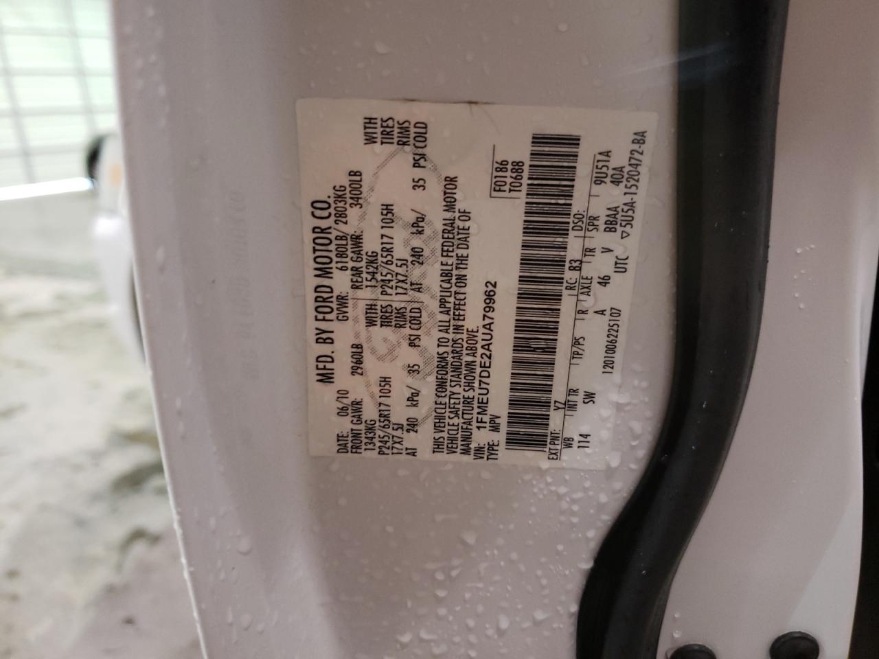 Photo 10 from auction – 2010 FORD EXPLORER X with VIN 1FMEU7DE2AUA79962