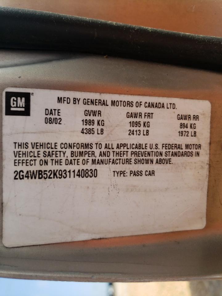 Photo 10 from auction – 2003 BUICK REGAL LS with VIN 2G4WB52K931140830