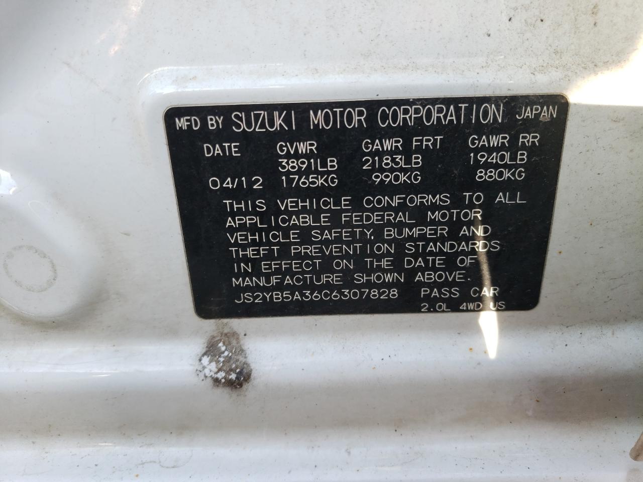 Photo 10 from auction – 2012 SUZUKI SX4 with VIN JS2YB5A36C6307828
