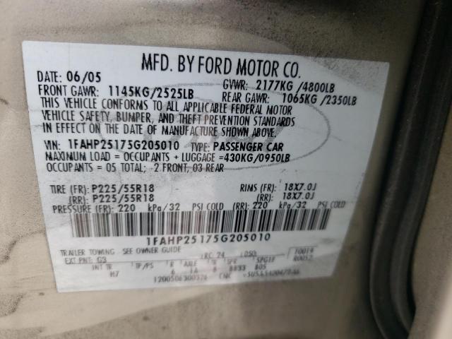 Photo 10 from auction – 2005 FORD FIVE HUNDR with VIN 1FAHP25175G205010