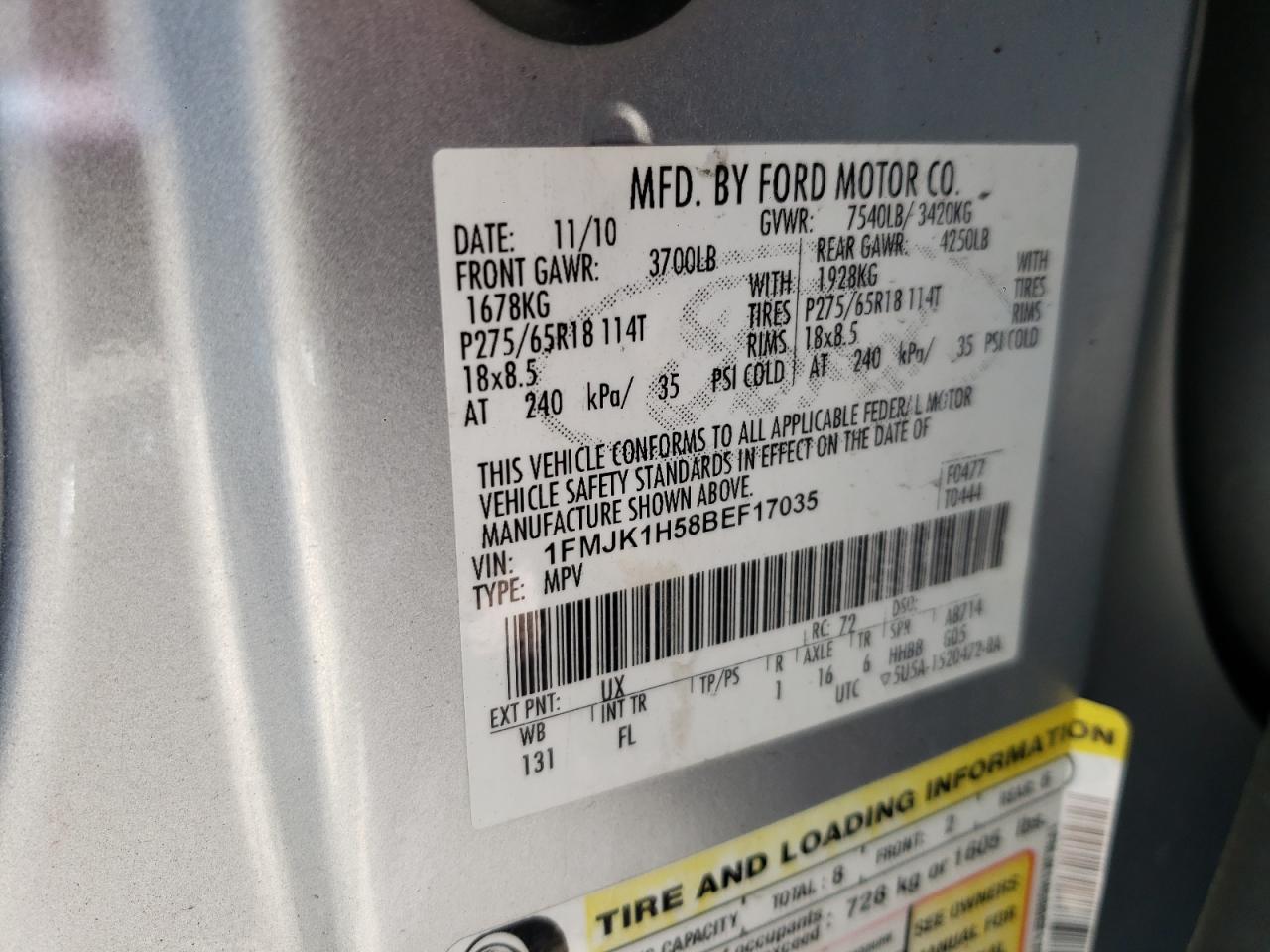 Photo 10 from auction – 2011 FORD EXPEDITION with VIN 1FMJK1H58BEF17035