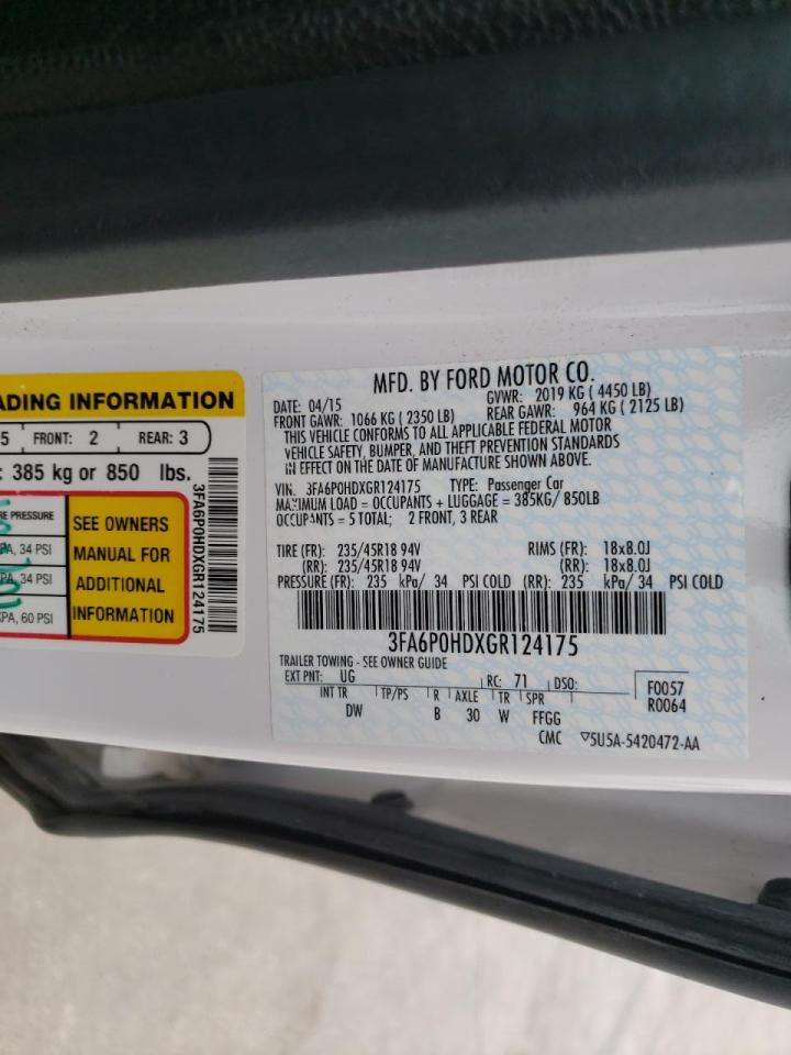 Photo 10 from auction – 2016 FORD FUSION SE with VIN 3FA6P0HDXGR124175