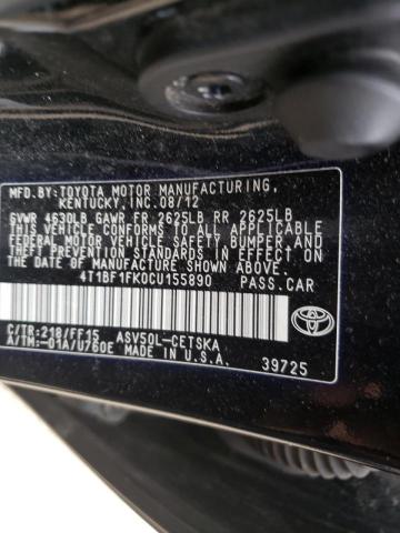 Photo 10 from auction – 2012 TOYOTA CAMRY BASE with VIN 4T1BF1FK0CU155890
