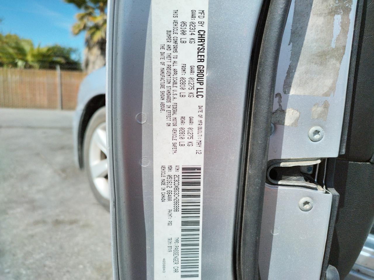 Photo 10 from auction – 2012 DODGE CHARGER SE with VIN 2C3CDXBG3CH286998