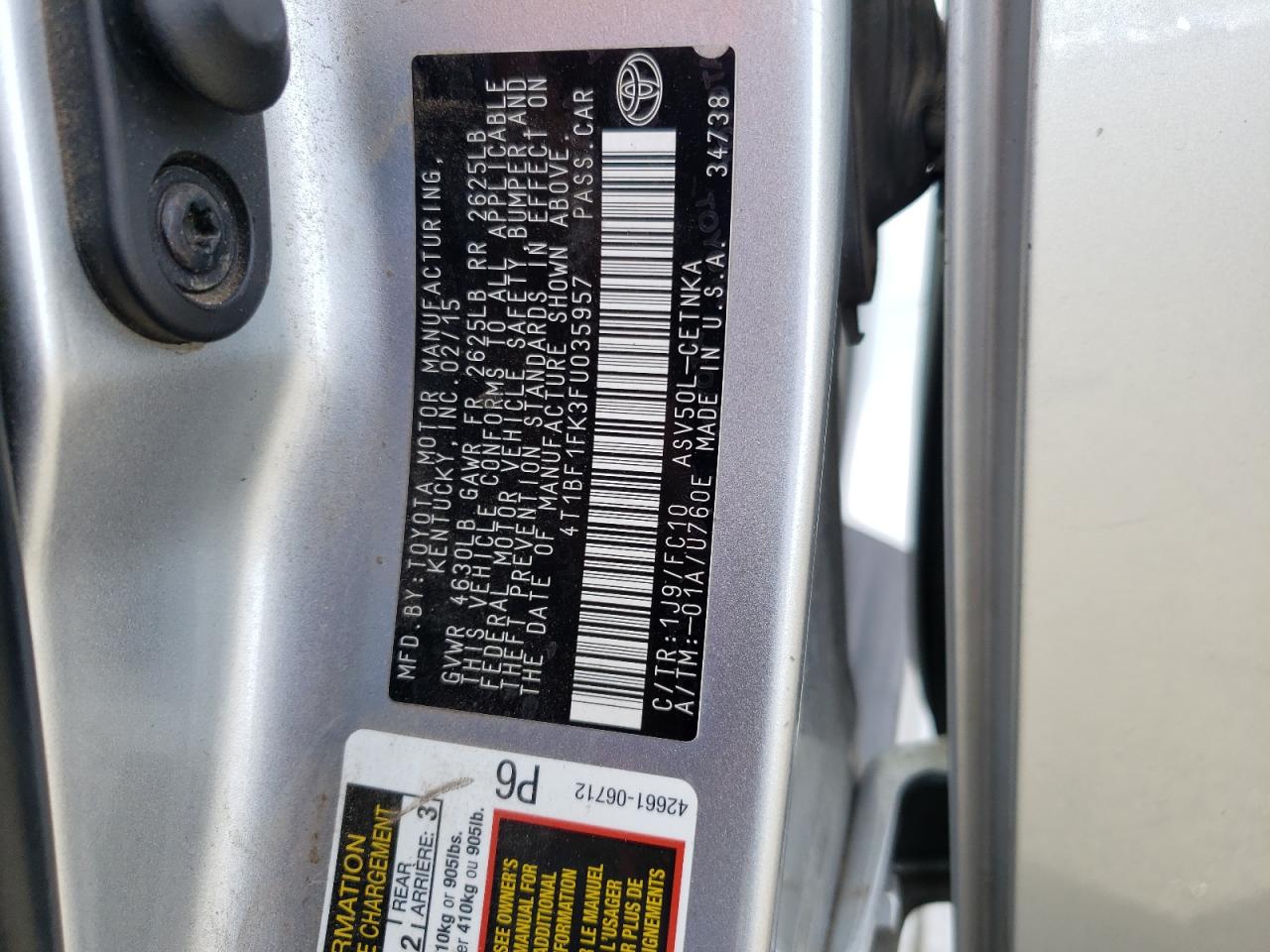 Photo 10 from auction – 2015 TOYOTA CAMRY LE with VIN 4T1BF1FK3FU035957