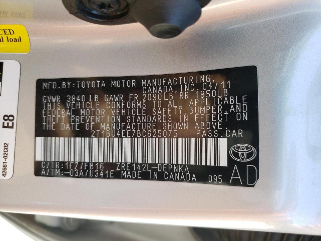 Photo 10 from auction – 2011 TOYOTA COROLLA BA with VIN 2T1BU4EE7BC625075