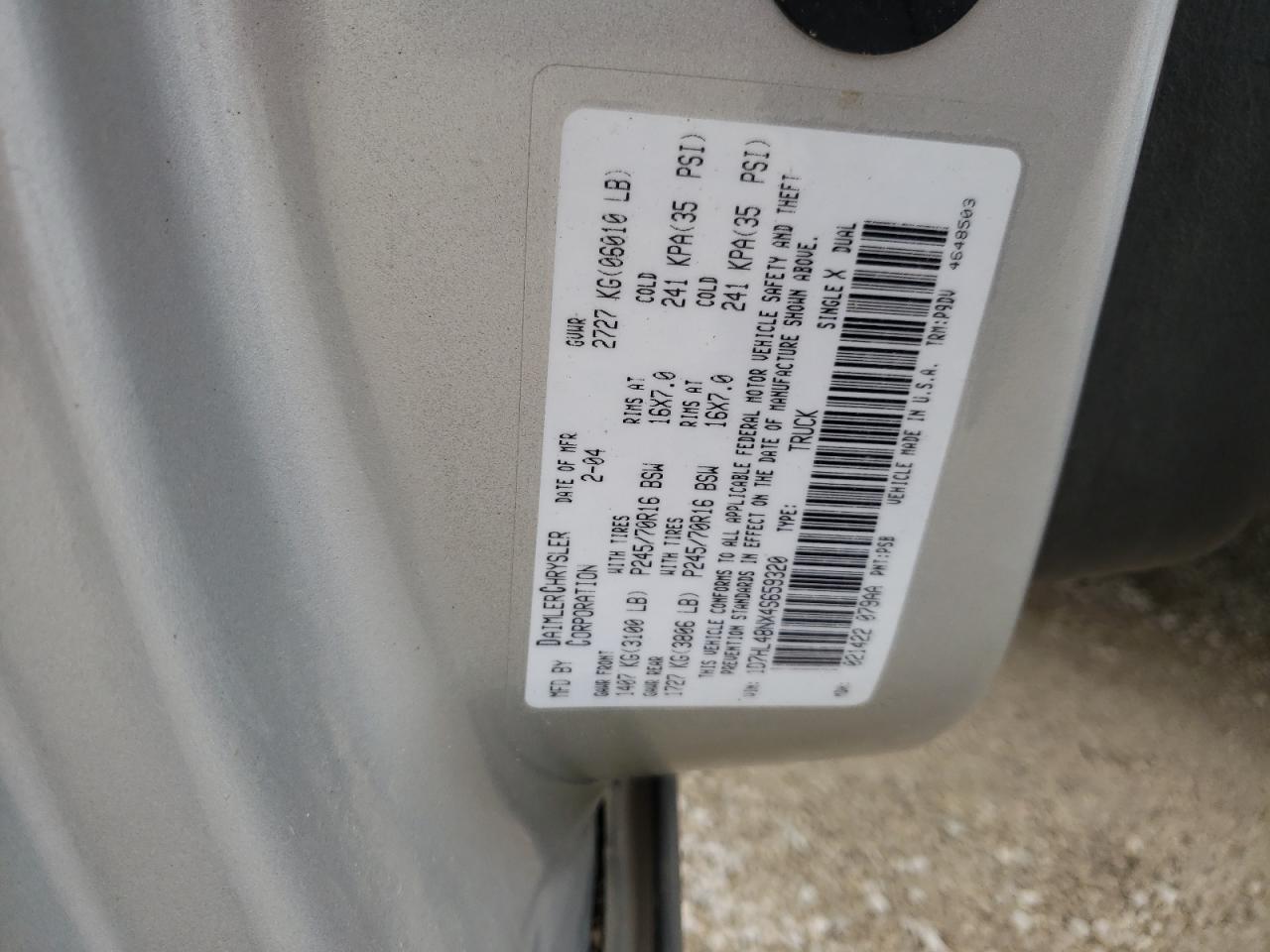 Photo 10 from auction – 2004 DODGE DAKOTA QUA with VIN 1D7HL48NX4S659320
