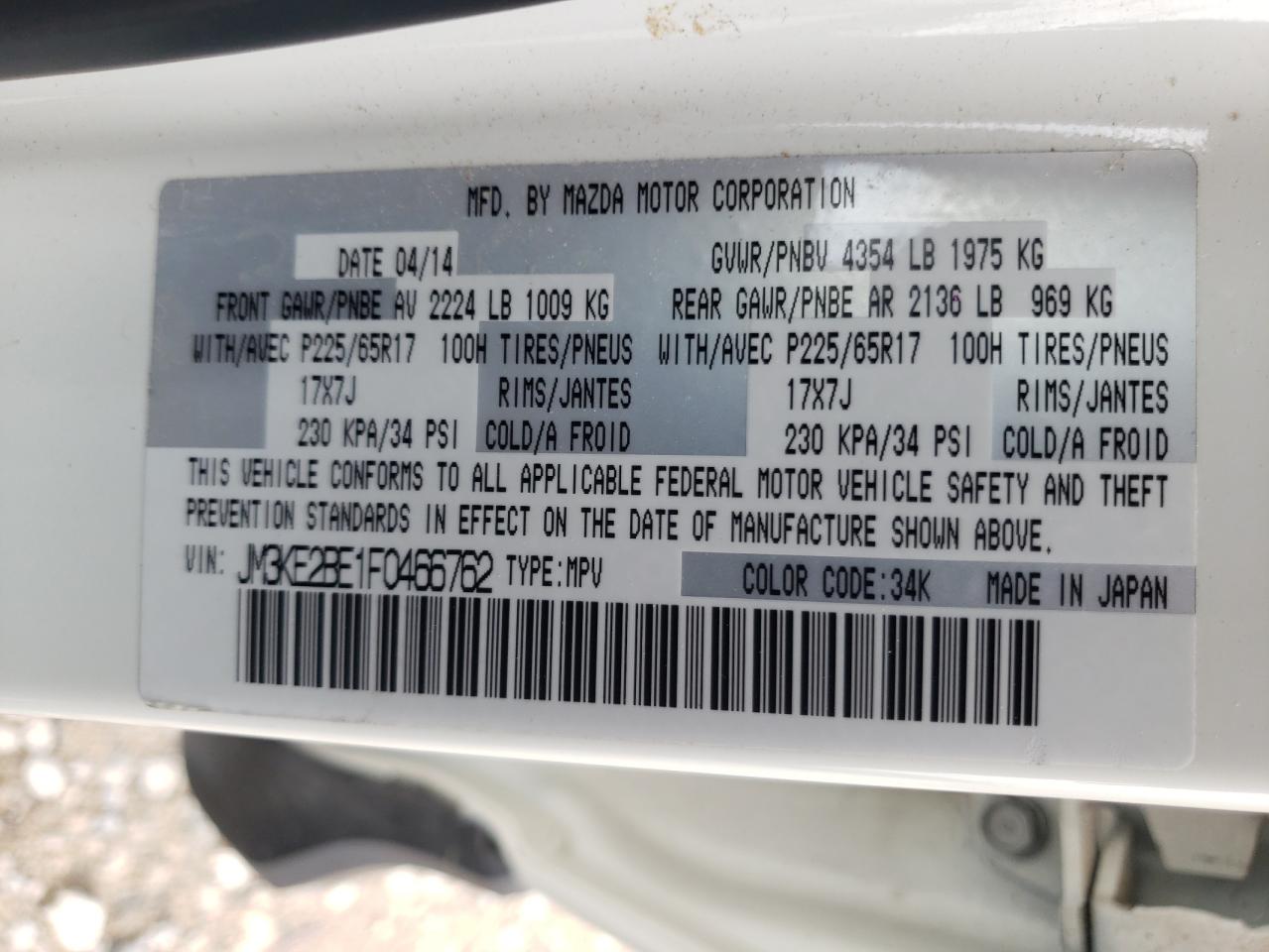 Photo 10 from auction – 2015 MAZDA CX-5 SPORT with VIN JM3KE2BE1F0466762
