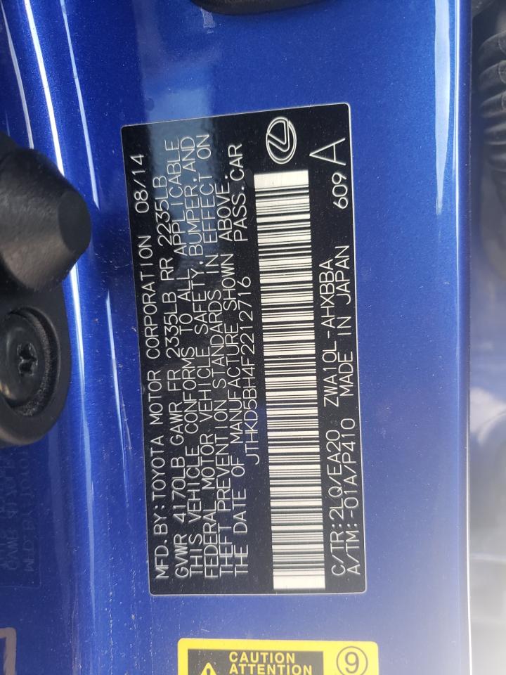 Photo 10 from auction – 2015 LEXUS CT 200 with VIN JTHKD5BH4F2212716