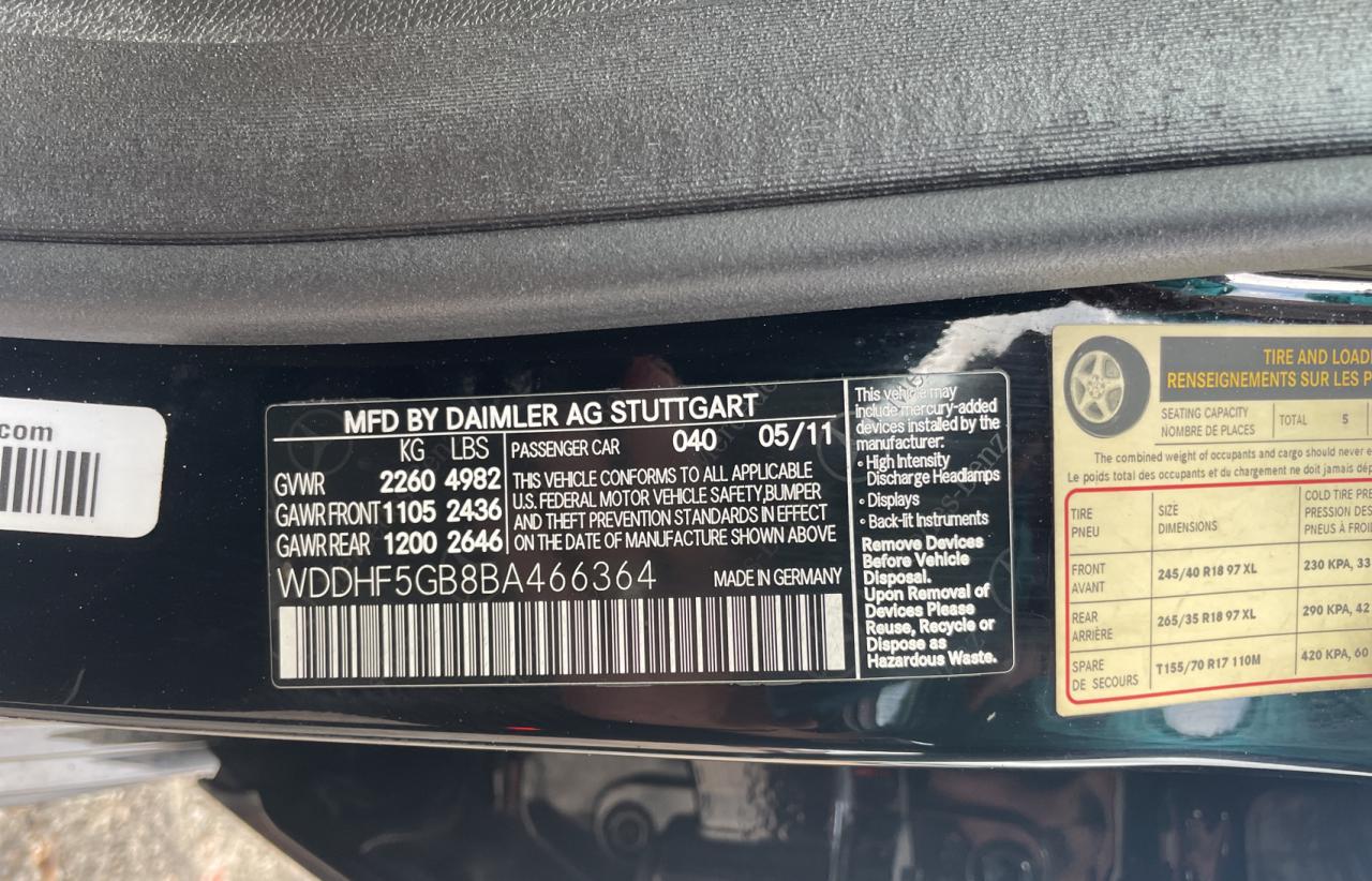 Photo 10 from auction – 2011 MERCEDES-BENZ E 350 with VIN WDDHF5GB8BA466364