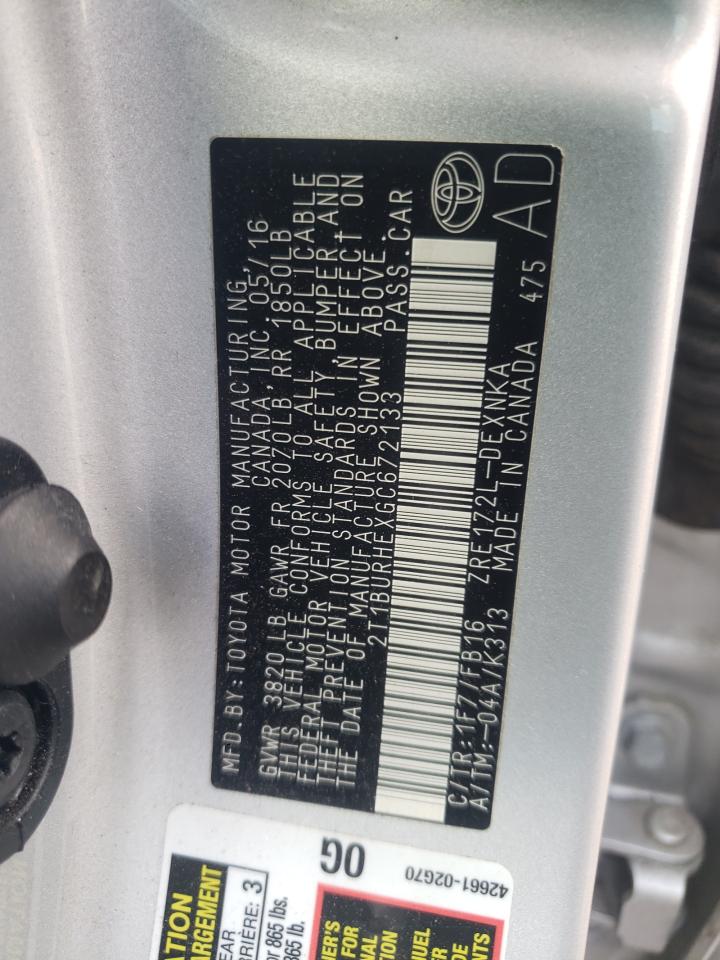 Photo 10 from auction – 2016 TOYOTA COROLLA L with VIN 2T1BURHEXGC672133