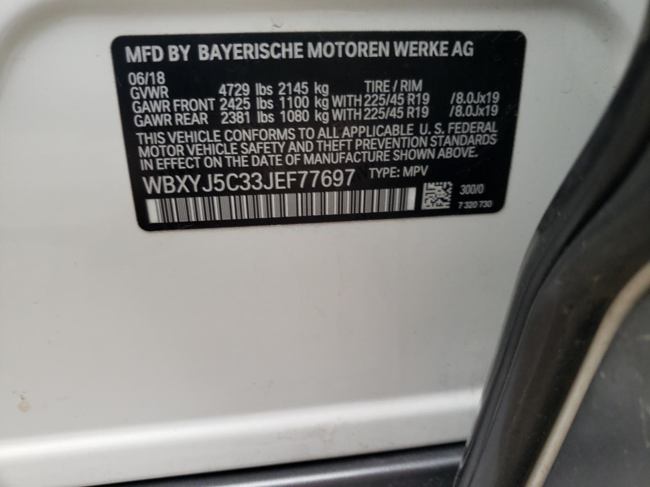 Photo 10 from auction – 2018 BMW X2 XDRIVE2 with VIN WBXYJ5C33JEF77697