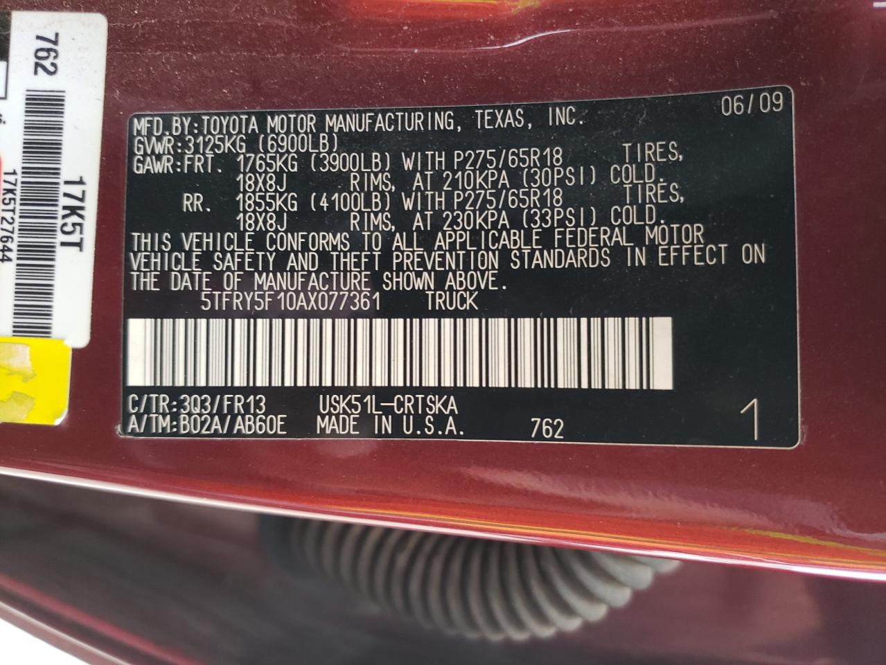 Photo 10 from auction – 2010 TOYOTA TUNDRA DOU with VIN 5TFRY5F10AX077361