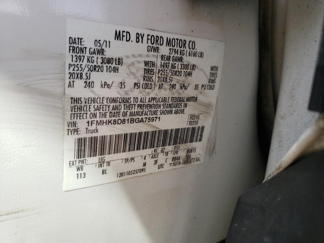 Photo 10 from auction – 2011 FORD EXPLORER X with VIN 1FMHK8D81BGA75971