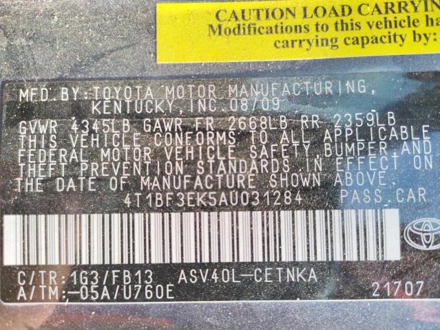 Photo 10 from auction – 2010 TOYOTA CAMRY BASE with VIN 4T1BF3EK5AU031284