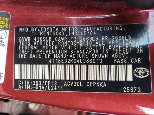 Photo 10 from auction – 2004 TOYOTA CAMRY LE with VIN 4T1BE32K04U366013