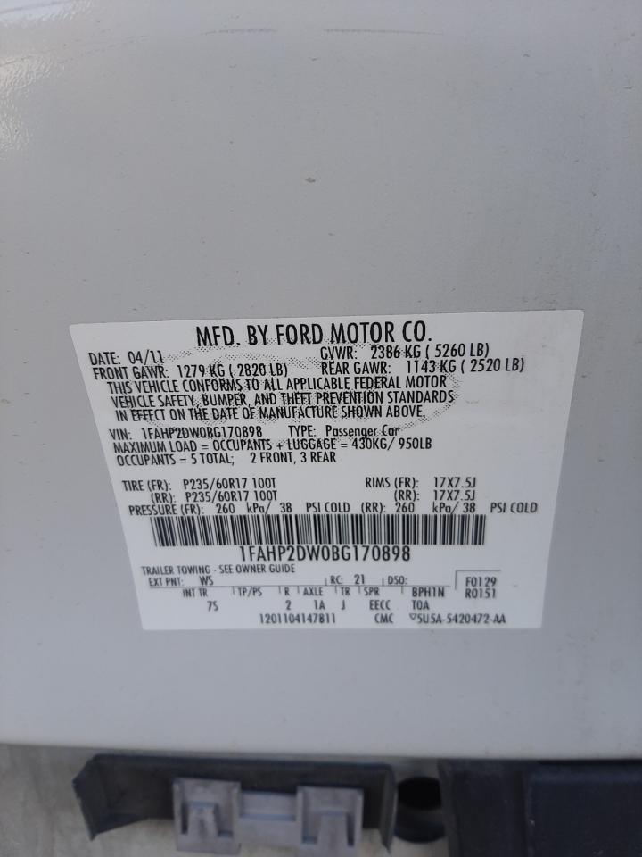 Photo 10 from auction – 2011 FORD TAURUS SE with VIN 1FAHP2DW0BG170898