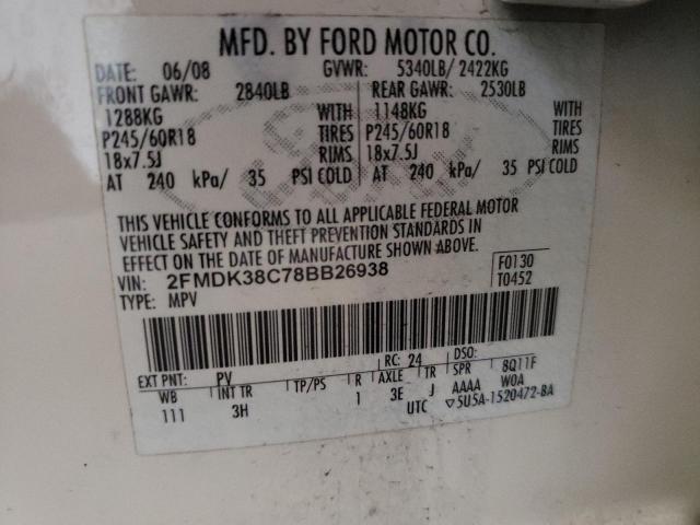 Photo 10 from auction – 2008 FORD EDGE SEL with VIN 2FMDK38C78BB26938