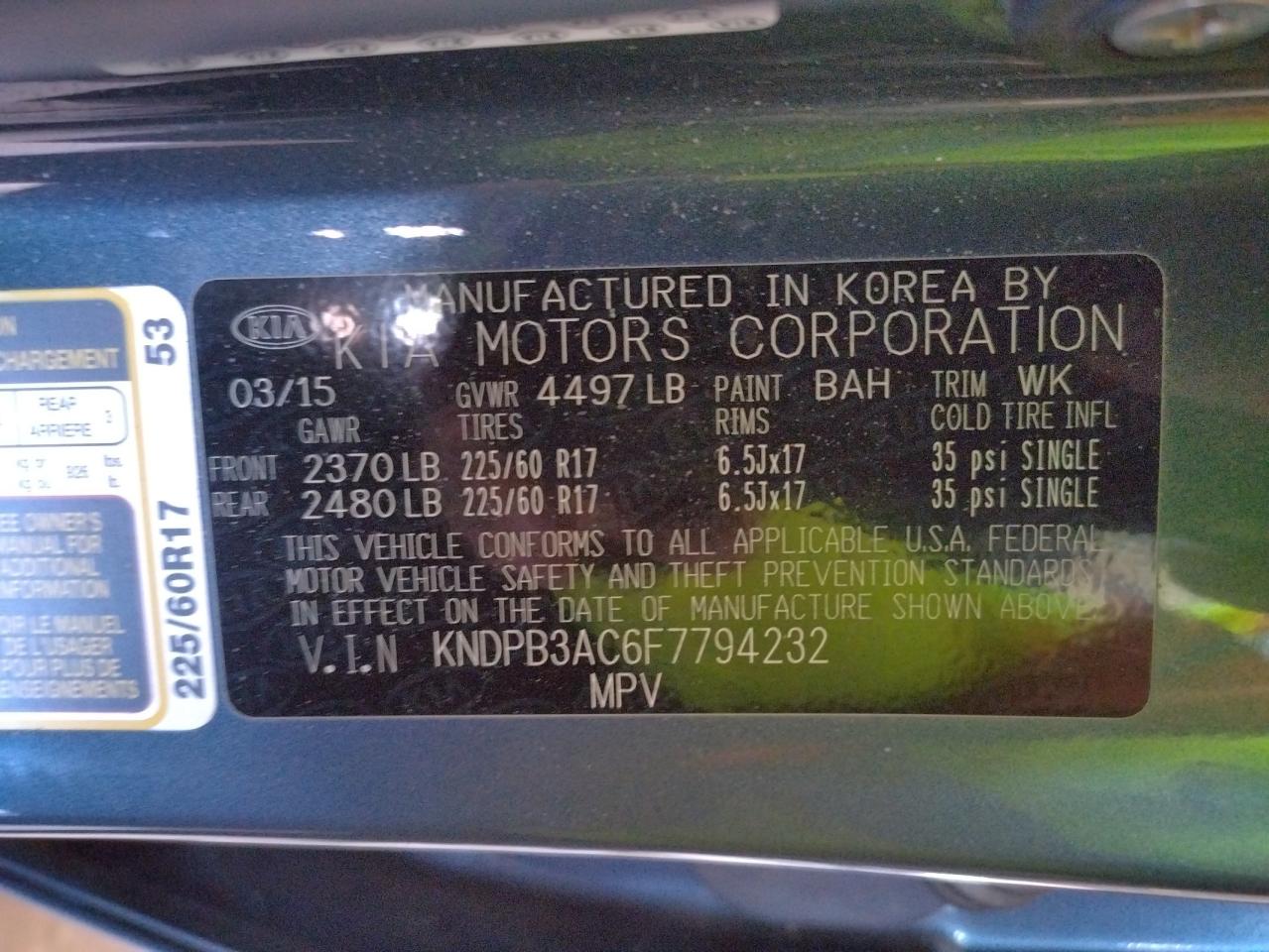Photo 10 from auction – 2015 KIA SPORTAGE L with VIN KNDPB3AC6F7794232