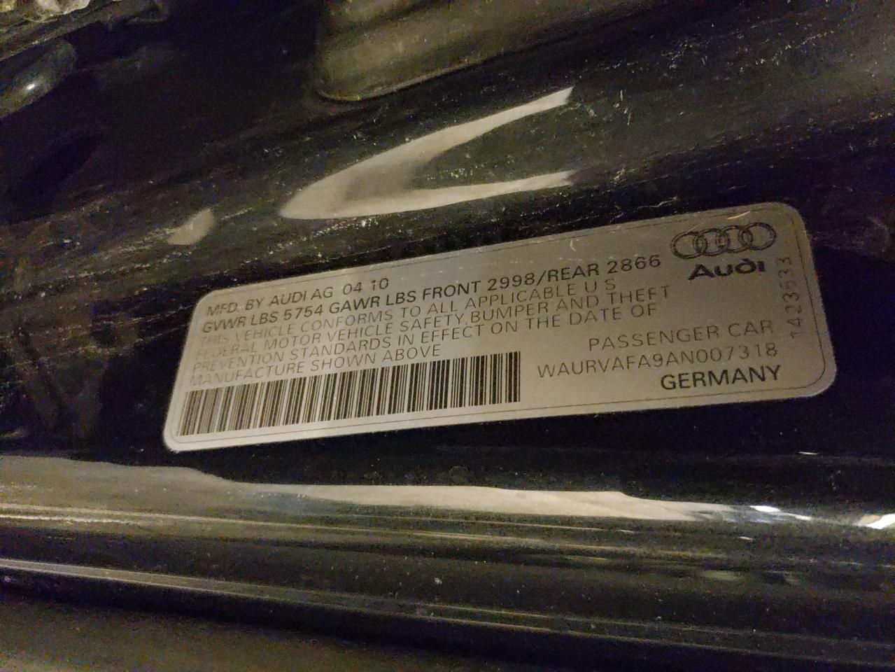 Photo 10 from auction – 2010 AUDI A8 QUATTRO with VIN WAURVAFA9AN007318