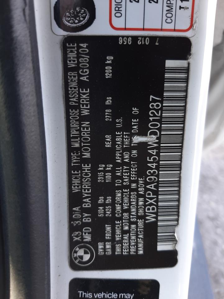Photo 10 from auction – 2004 BMW X3 3.0I with VIN WBXPA93454WD01287