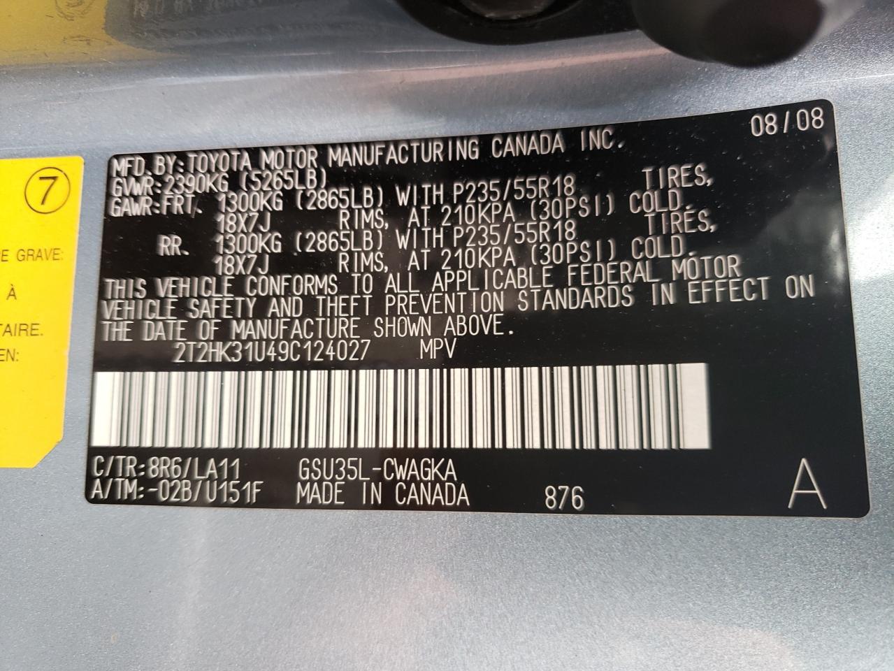 Photo 10 from auction – 2009 LEXUS RX 350 with VIN 2T2HK31U49C124027