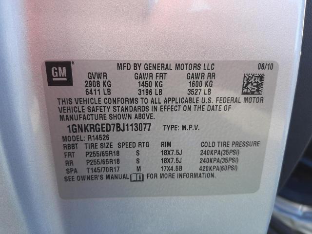 Photo 10 from auction – 2011 CHEVROLET TRAVERSE L with VIN 1GNKRGED7BJ113077