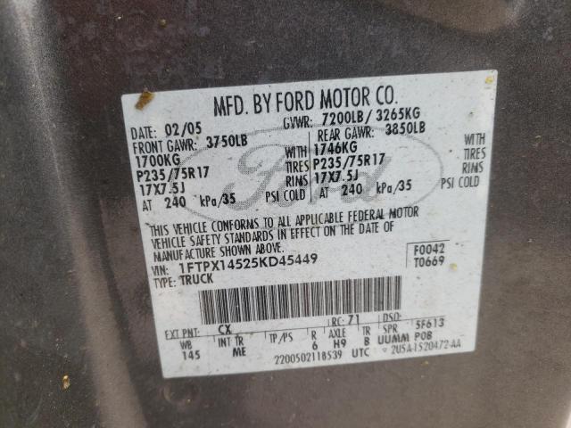 Photo 10 from auction – 2005 FORD F150 with VIN 1FTPX14525KD45449