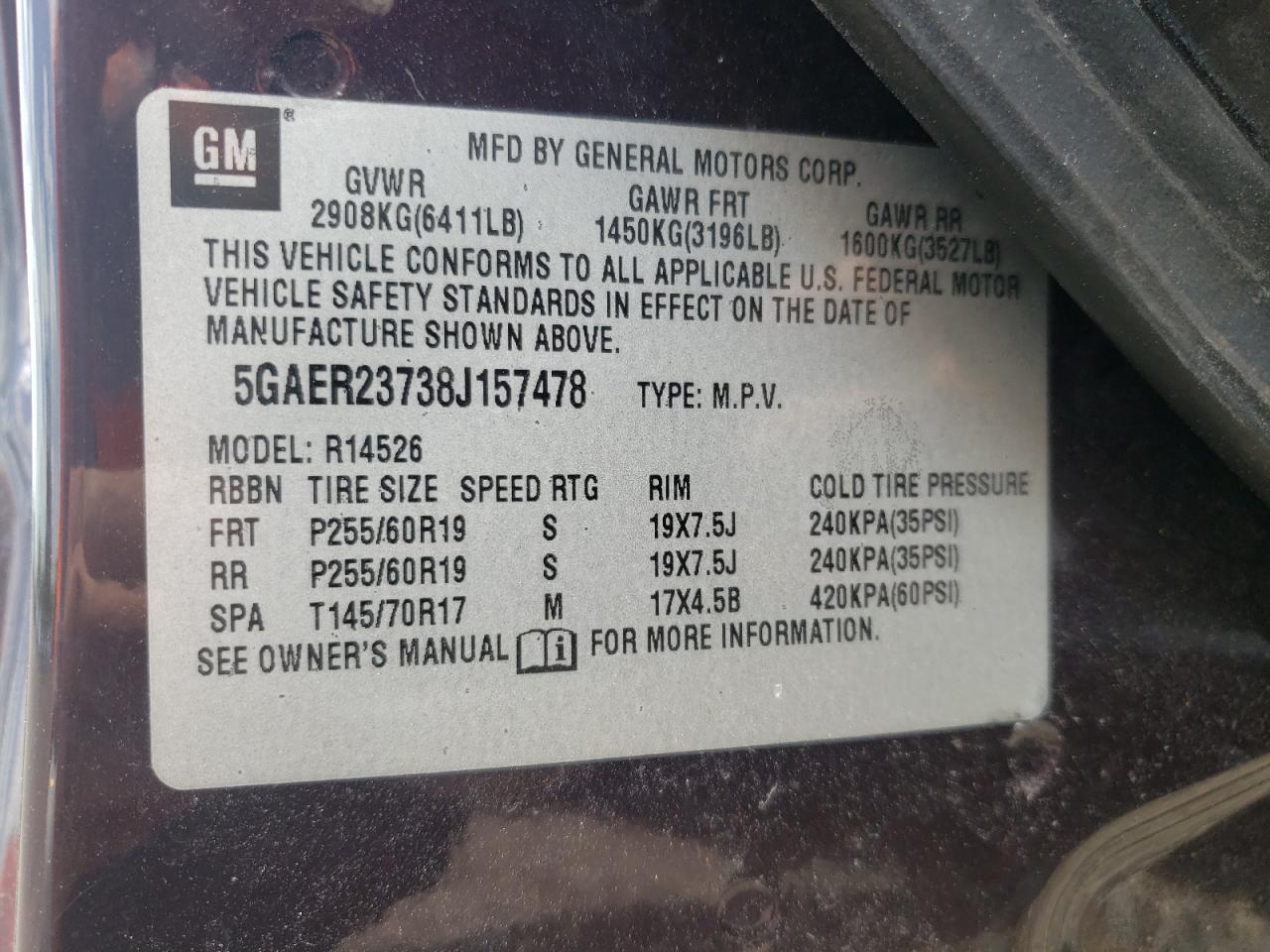 Photo 10 from auction – 2008 BUICK ENCLAVE with VIN 5GAER23738J157478